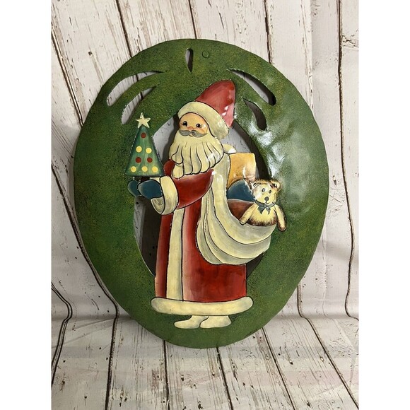 Vintage Old World Creations By MIMI Metal Santa Wall Hanging Hand Hammered Xmas